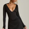 Darana Open-Back Draped A-Line Mini Dress in Black