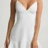 Daria Drop-Waist Lace-Up Mini Dress in White