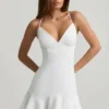 Daria Drop-Waist Lace-Up Mini Dress in White