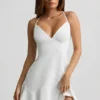 Daria Drop-Waist Lace-Up Mini Dress in White