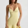 Daria Drop-Waist Lace-Up Mini Dress in Yellow