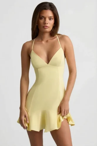 Daria Drop-Waist Lace-Up Mini Dress in Yellow