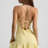 Daria Drop-Waist Lace-Up Mini Dress in Yellow