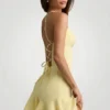 Daria Drop-Waist Lace-Up Mini Dress in Yellow