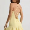Daria Drop-Waist Lace-Up Mini Dress in Yellow