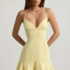 Daria Drop-Waist Lace-Up Mini Dress in Yellow