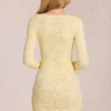 Darla Scalloped-Lace Long-Sleeve Mini Dress in Lemon Yellow