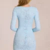 Darla Scalloped-Lace Long-Sleeve Mini Dress in Powder Blue