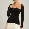 Darline Layered Pleated Corset Mini Dress in Black