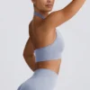 Define Luxe Halterneck Sports Bra in Blue Grey