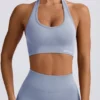 Define Luxe Halterneck Sports Bra in Blue Grey