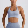 Define Luxe Halterneck Sports Bra in Blue Grey
