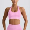Define Luxe Halterneck Sports Bra in Bubblegum Pink