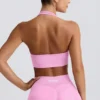 Define Luxe Halterneck Sports Bra in Bubblegum Pink