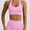 Define Luxe Halterneck Sports Bra in Bubblegum Pink