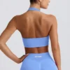 Define Luxe Halterneck Sports Bra in Light Blue