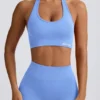 Define Luxe Halterneck Sports Bra in Light Blue