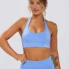 Define Luxe Halterneck Sports Bra in Light Blue