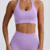 Define Luxe Halterneck Sports Bra in Lilac