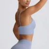 Define Luxe V-Neck Sports Bra in Blue Grey