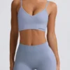 Define Luxe V-Neck Sports Bra in Blue Grey