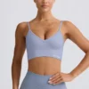 Define Luxe V-Neck Sports Bra in Blue Grey
