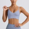Define Luxe V-Neck Sports Bra in Blue Grey