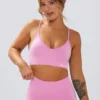 Define Luxe V-Neck Sports Bra in Bubblegum Pink