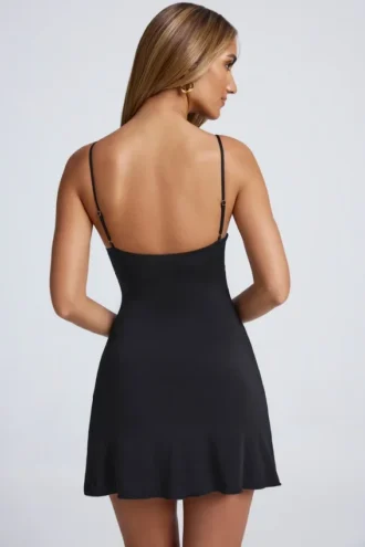Deia Hardware Detail A-Line Mini Dress in Black