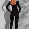 Delanie Square Neck Long Sleeve Jumpsuit in Black