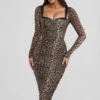 Deliana Layered Bra-Detail Ruched Midaxi Dress in Leopard Print