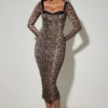 Deliana Layered Bra-Detail Ruched Midaxi Dress in Leopard Print
