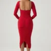 Deliana Layered Bra-Detail Ruched Midaxi Dress in Red
