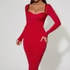 Deliana Layered Bra-Detail Ruched Midaxi Dress in Red