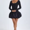 Delphi Modal Scoop-Neck Drop-Waist Bubble Hem Mini Dress in Black