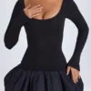 Delphi Modal Scoop-Neck Drop-Waist Bubble Hem Mini Dress in Black