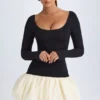 Delphi Modal Scoop-Neck Drop-Waist Bubble Hem Mini Dress in Vanilla