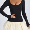 Delphi Modal Scoop-Neck Drop-Waist Bubble Hem Mini Dress in Vanilla