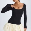 Delphi Modal Scoop-Neck Drop-Waist Bubble Hem Mini Dress in Vanilla