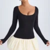 Delphi Modal Scoop-Neck Drop-Waist Bubble Hem Mini Dress in Vanilla