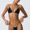 Delray Ruched Thong Bikini Bottoms in Black