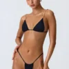 Delray Ruched Thong Bikini Bottoms in Black