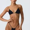 Delray Ruched Thong Bikini Bottoms in Black