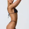 Delray Ruched Thong Bikini Bottoms in Black