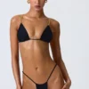 Delray Ruched Thong Bikini Bottoms in Black