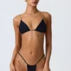 Delray Ruched Thong Bikini Bottoms in Black