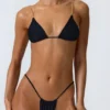 Delray Ruched Thong Bikini Bottoms in Black