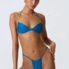 Delray Ruched Thong Bikini Bottoms in Ocean Blue