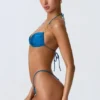 Delray Ruched Thong Bikini Bottoms in Ocean Blue