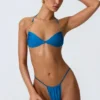 Delray Ruched Thong Bikini Bottoms in Ocean Blue